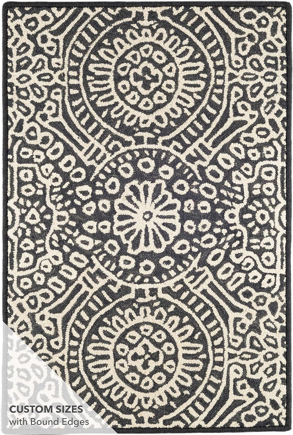 Dash and Albert Temple – Alfombra de lana micro enganchada a mano, color carbón, 6 x 9 pies, patrón geométrico gris
