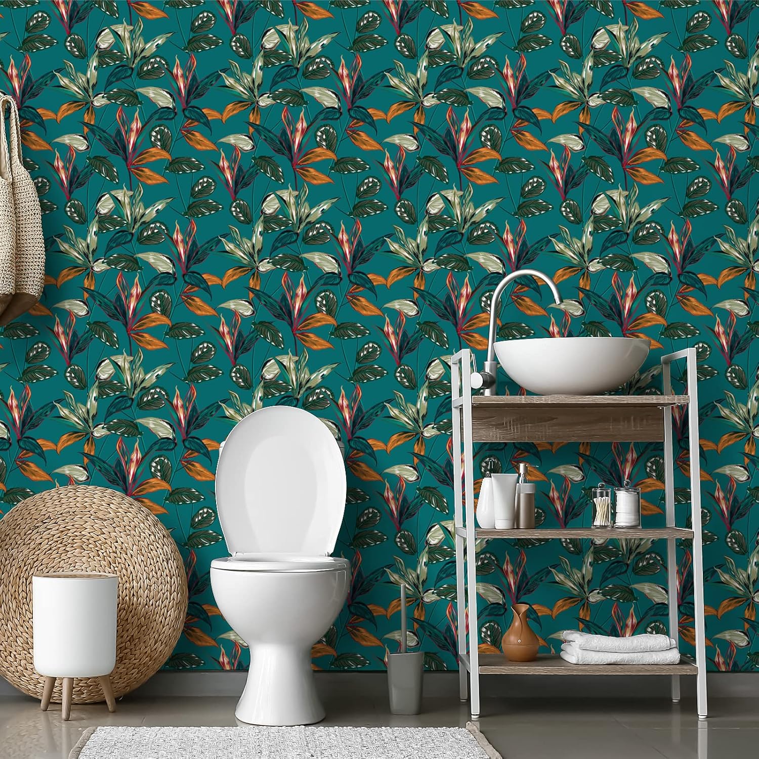 VaryPaper Papel tapiz exótico de 17.7 x 315 pulgadas, papel tapiz de hojas azul verde azulado exótico para despegar y pegar, papel tapiz de pared