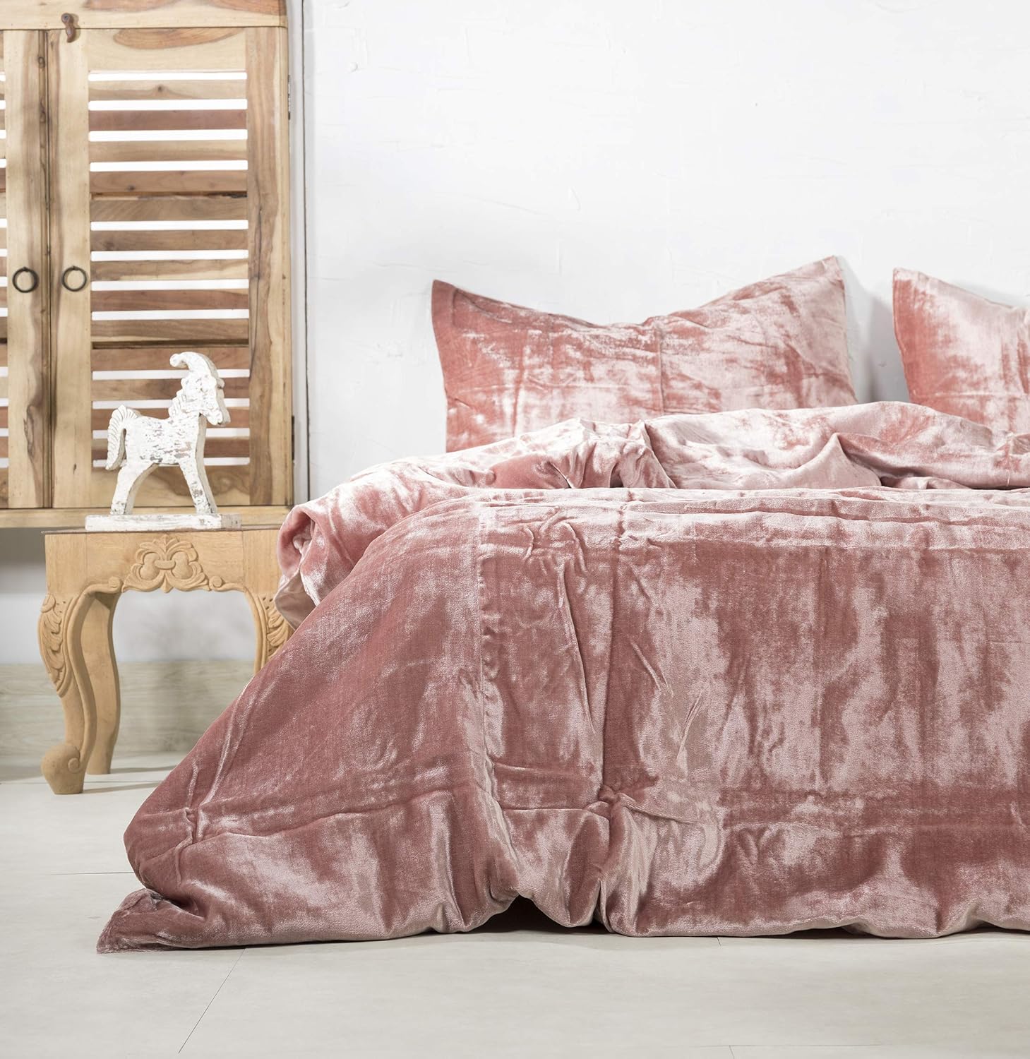 Labhanshi Juego de 3 piezas de lujo de terciopelo rosa aplastado, ropa de cama bohemia, funda de edredón UO, funda de edredón Donna, funda de