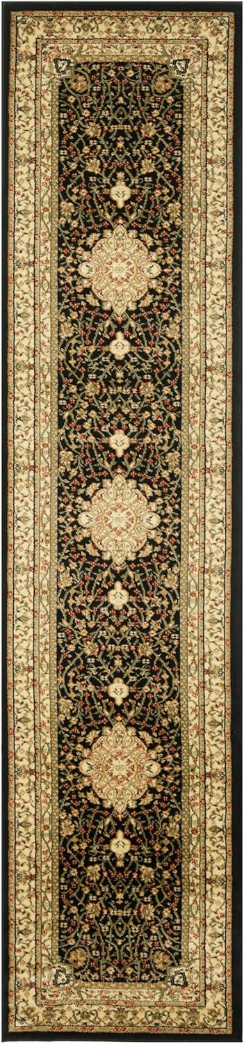 SAFAVIEH Lyndhurst Collection – Alfombra de pasillo, 2 pies 3 pulgadas x 6 pies, color negro y marfil, diseño oriental tradicional, no desprende