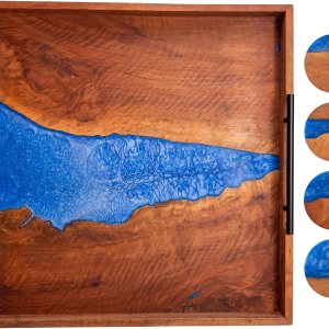 Paper Street – Bandeja grande de epoxi azul y palisandro con asas de metal negro, 4 posavasos de epoxi decorativos, bandeja cuadrada de 23 x 23 x 2 Paper Street – Bandeja grande de epoxi azul y palisandro con asas de metal negro, 4 posavasos de epoxi decorativos, bandeja cuadrada de 23 x 23 x 2