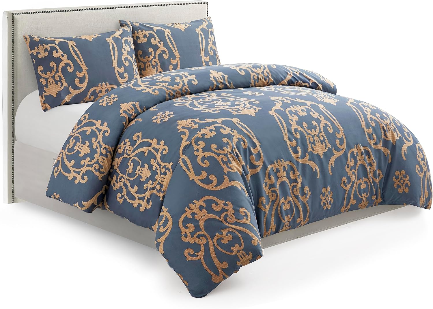 Marina Decoration Juego de funda de edredón de 3 piezas con 2 fundas de almohada, con estampado de rayón de bambú ultra suave y sedoso para todas