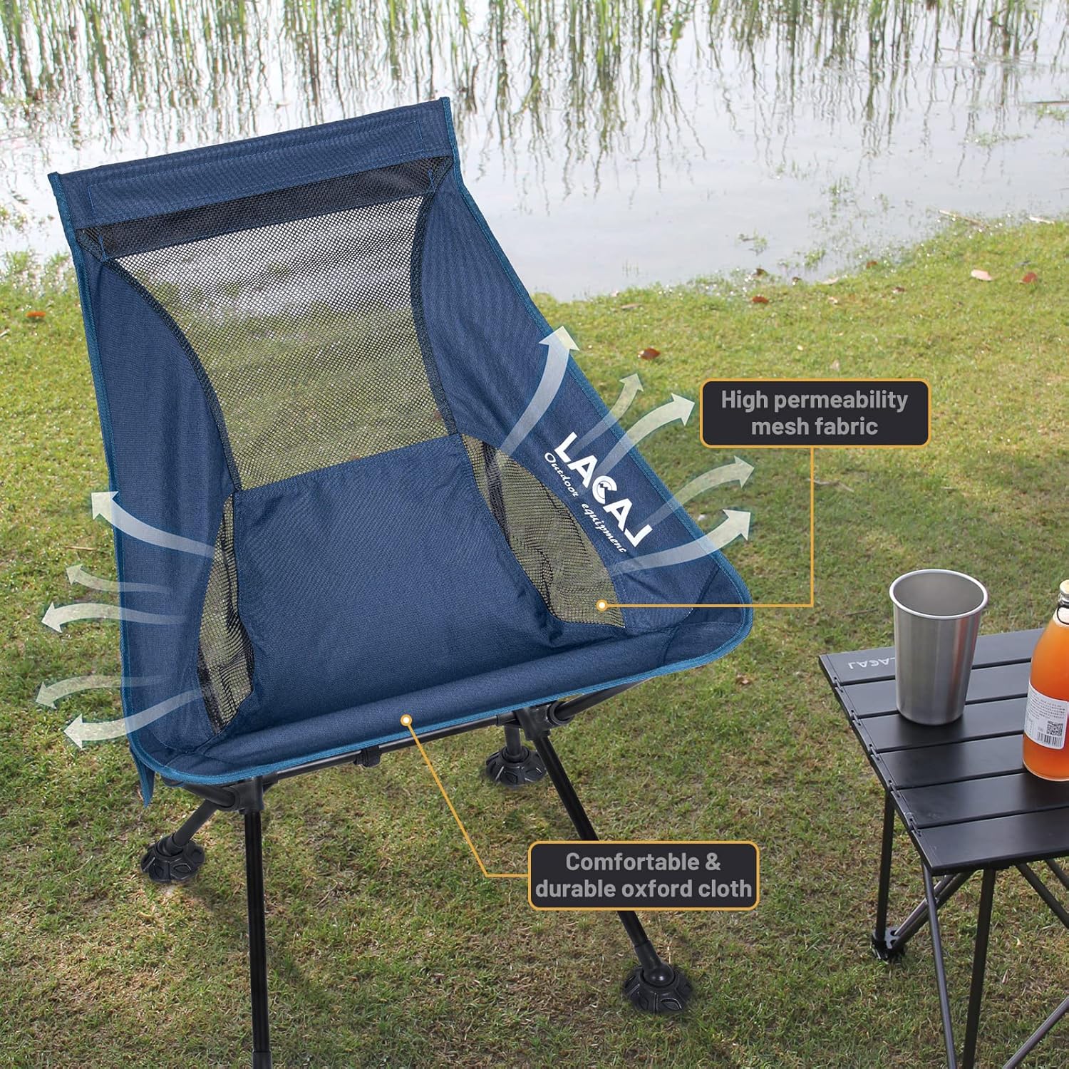 Silla ligera con respaldo medio, estructura plegable, cómoda superficie de tela Oxford con aleación de aluminio duradera, ideal para campamento,