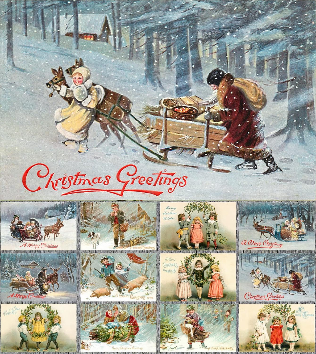 PIXILUV White Christmas (paquete de 12) tarjetas de notas pequeñas tarjetas de felicitación # escenas de Navidad frías invernales  postales de
