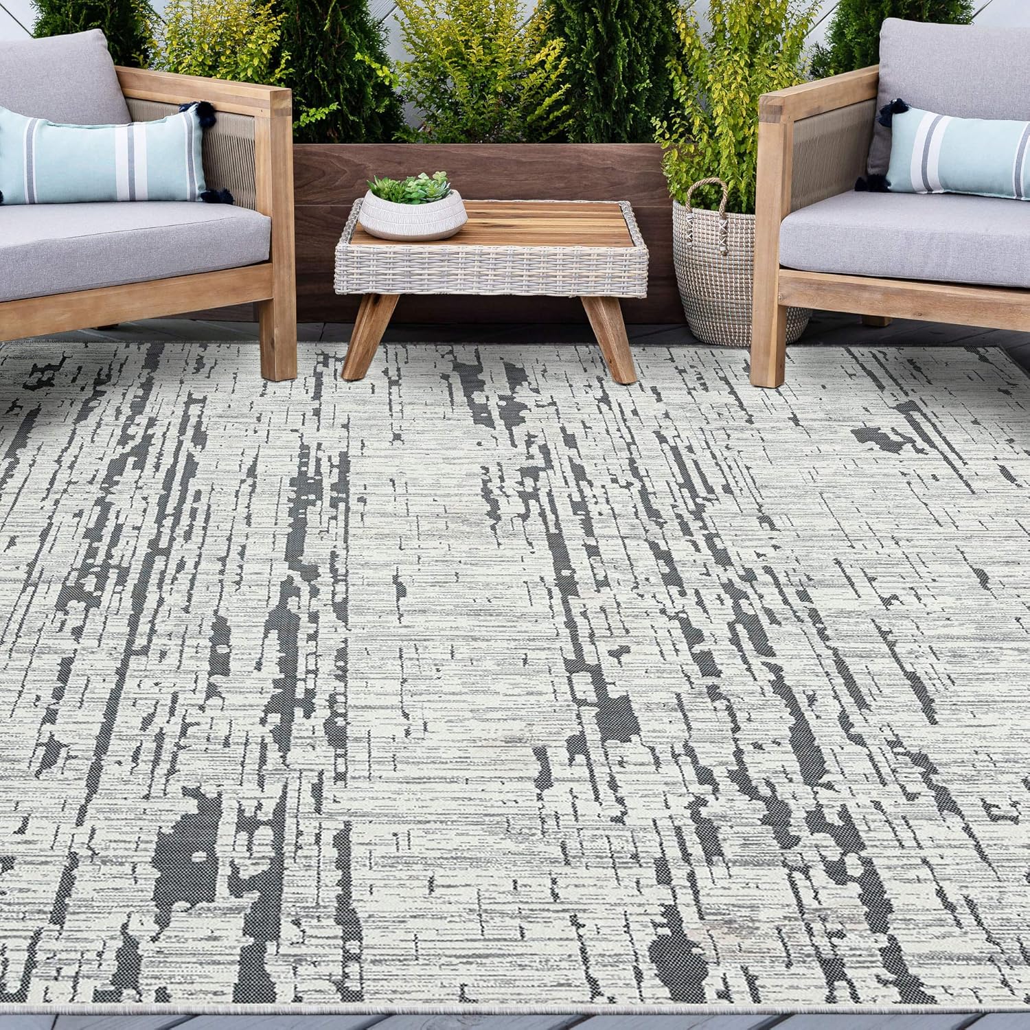 Alfombra negra resistente al agua para interiores y exteriores, de 5 x 7 pies, para patio, entrada, terraza, jardín, exterior, porche, pasillo,
