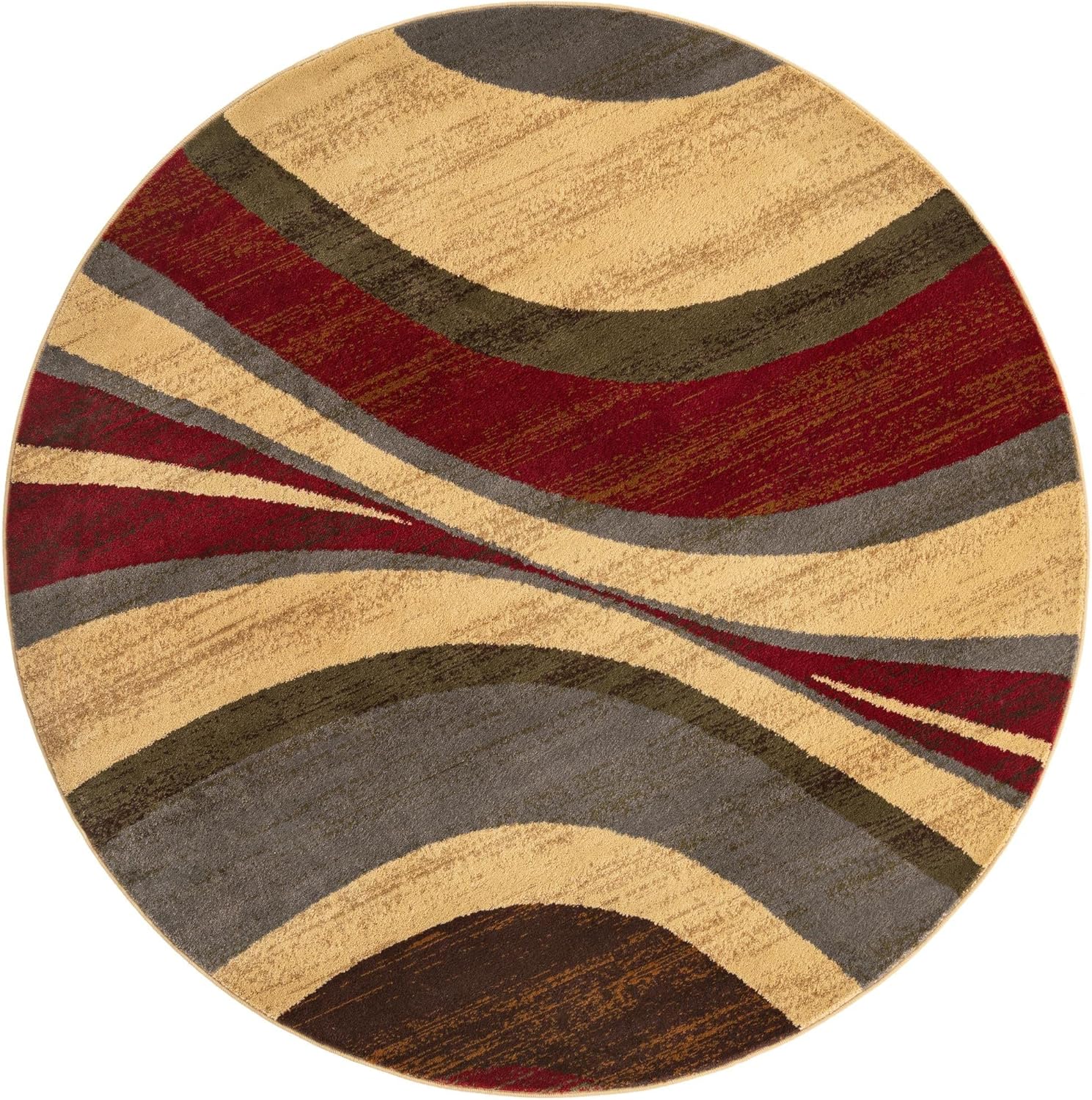 Unique Loom Barista Collection – Alfombra Ngada (6 pies 1 pulgada, redonda, beigerojo)
