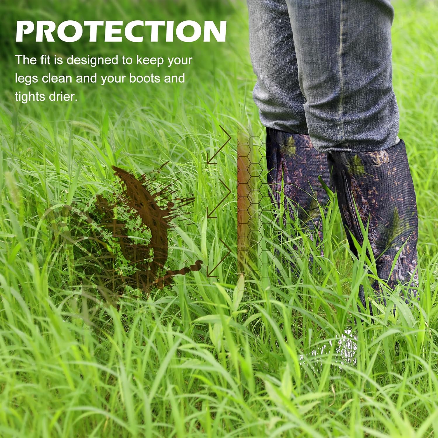 1 par de polainas de pierna de caza, polainas impermeables para botas de caza, polainas de caza ajustables, protectores de piernas, protección de