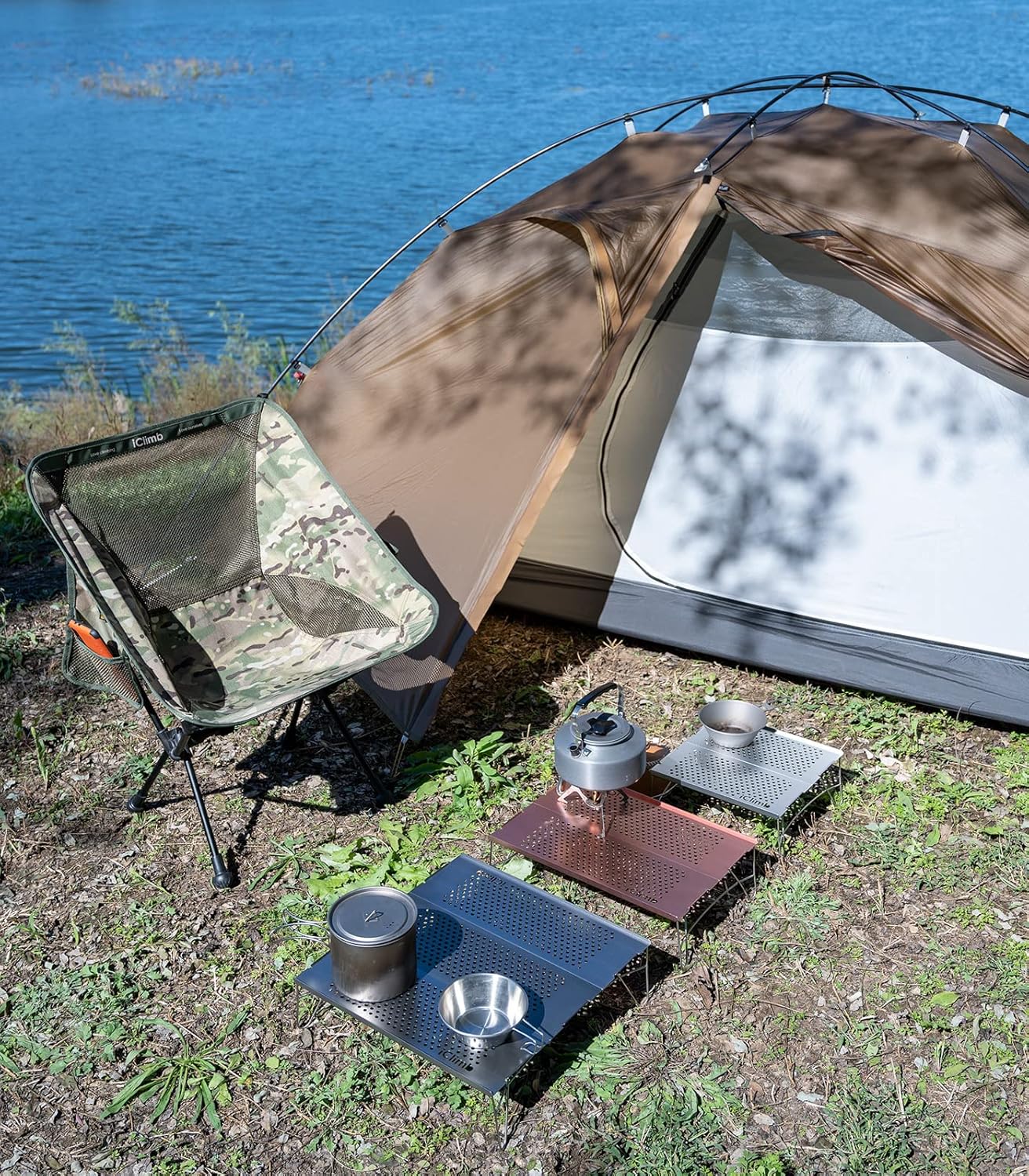 iClimb Mini mesa plegable individual ultraligera y compacta para mochileros, camping, senderismo, playa, picnic (verde – S)