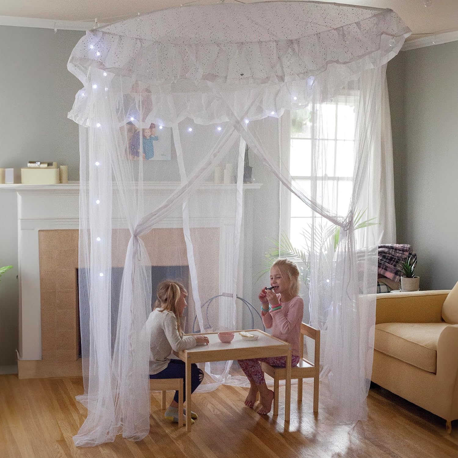 Dosel de cama con luces brillantes, Blanco