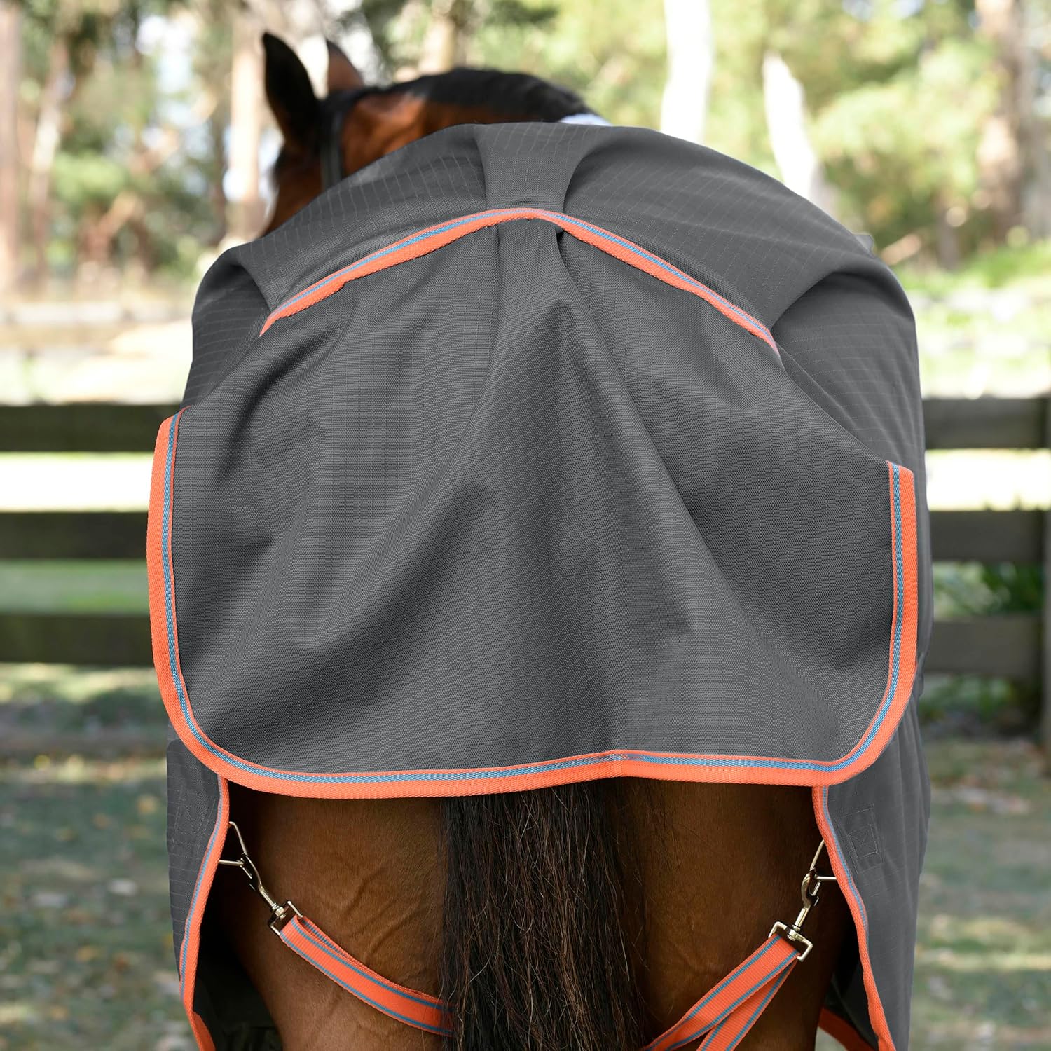 WeatherBeeta ComFiTec Essential Plus Detach-A-Neck – Manta mediana para caballo, grisnaranjaazul, 48 pulgadas