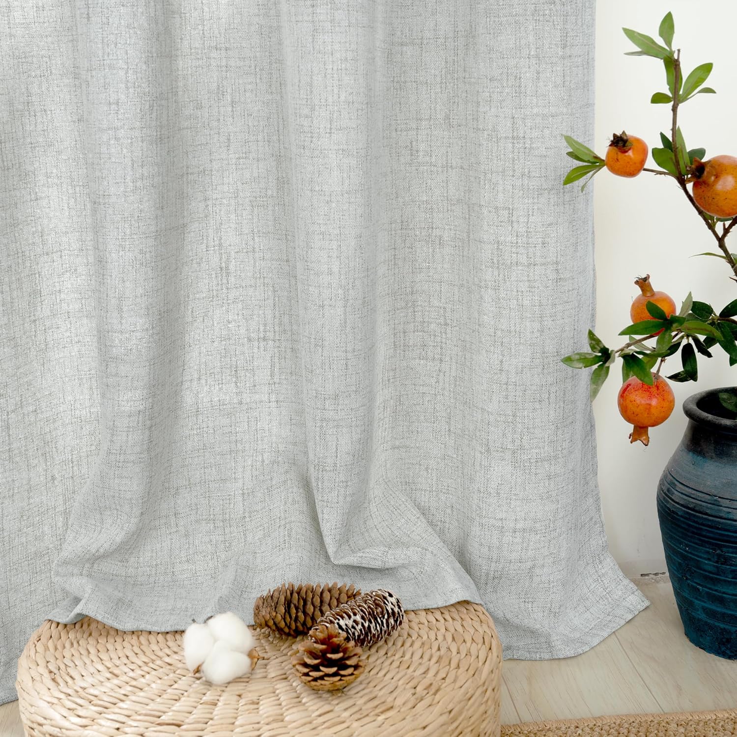 Cortinas de lino de 63 pulgadas de largo para ventana de dormitoriocomedor, filtrado de luz, arpillera gruesa semitransparente, no se transparenta,