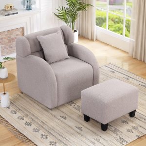 Juego otomano Accent, cómodo sillón tapizado de tela de lino con reposapiés para sala de estar, bañera de club, barril redondo, sillón de ocio para Juego otomano Accent, cómodo sillón tapizado de tela de lino con reposapiés para sala de estar, bañera de club, barril redondo, sillón de ocio para