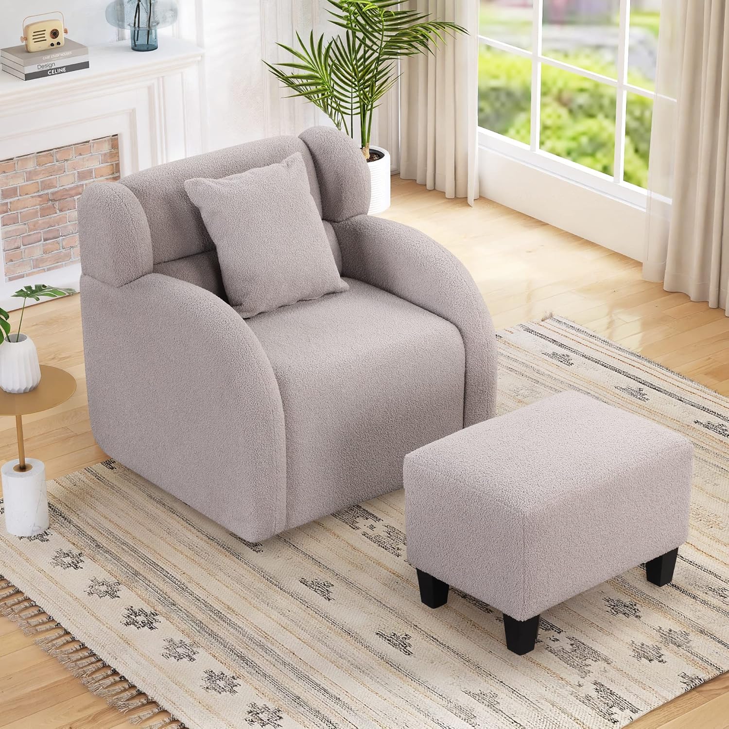 Juego otomano Accent, cómodo sillón tapizado de tela de lino con reposapiés para sala de estar, bañera de club, barril redondo, sillón de ocio para