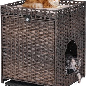 Caja de arena para gatos con alfombrilla de arena suave muebles ocultos de baño para gatos con puerta casa de gato de ratán tejida a mano jaula para Caja de arena para gatos con alfombrilla de arena suave muebles ocultos de baño para gatos con puerta casa de gato de ratán tejida a mano jaula para