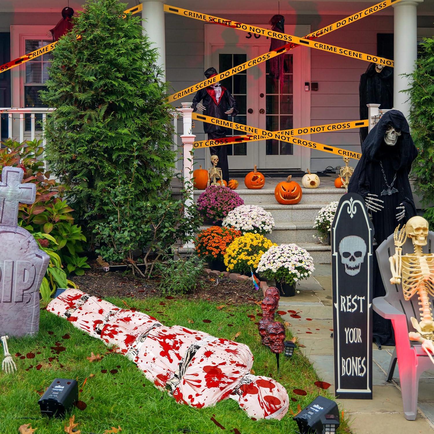 Liliful Decoraciones de Halloween inflables para exteriores, accesorios para víctimas de cadáveres muertos, espeluznante, decoración de patio, bolsa