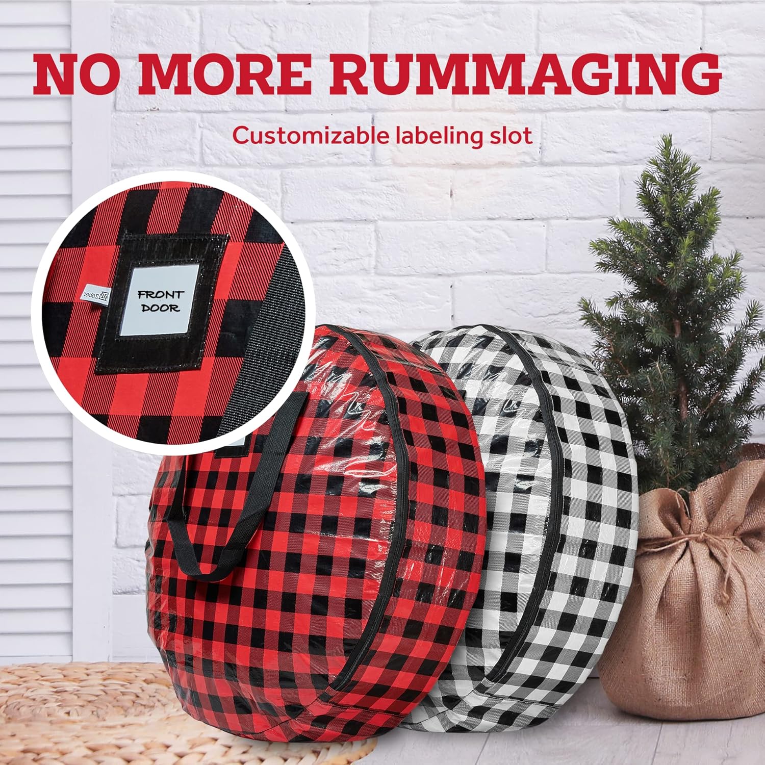 ZOBER Contenedor de almacenamiento de corona de Navidad, bolsa de almacenamiento de corona de plástico de 30 pulgadas, bolsa de corona con doble