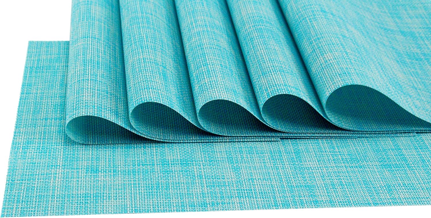Juego de 4 manteles individuales de vinilo tejido de PVC, antideslizantes, resistentes al calor, color azul, para cocina, ambientales, manteles