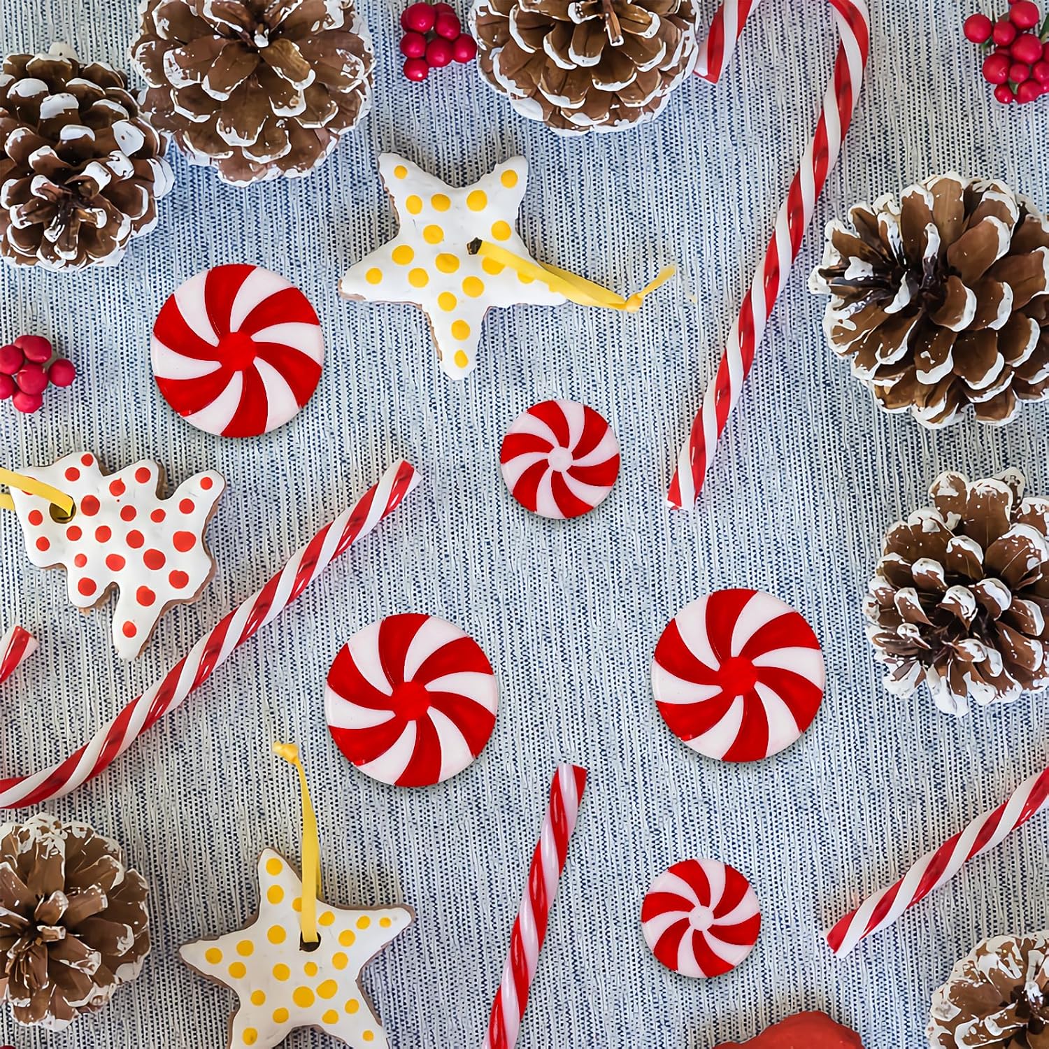 48 adornos colgantes de bastón de caramelo de Navidad, guirnalda de remolinos de caramelo, decoraciones de árbol de Navidad, bastón de caramelo de