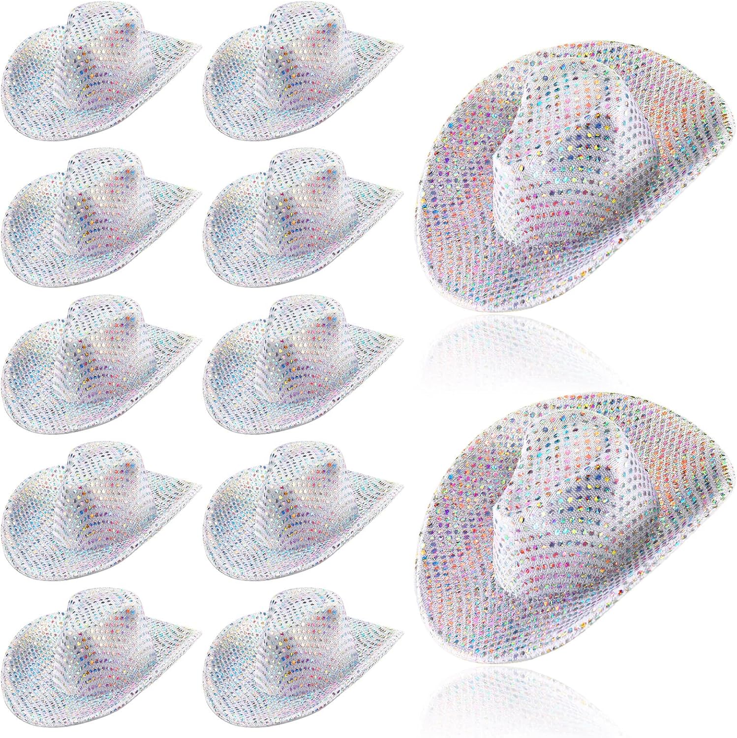 Sotiff Mini sombrero de vaquero de discoteca con luz holográfica espacial para decoración de fiesta de muñeca de fiesta, 12 unidades