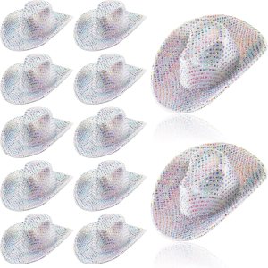Sotiff Mini sombrero de vaquero de discoteca con luz holográfica espacial para decoración de fiesta de muñeca de fiesta, 12 unidades Sotiff Mini sombrero de vaquero de discoteca con luz holográfica espacial para decoración de fiesta de muñeca de fiesta, 12 unidades