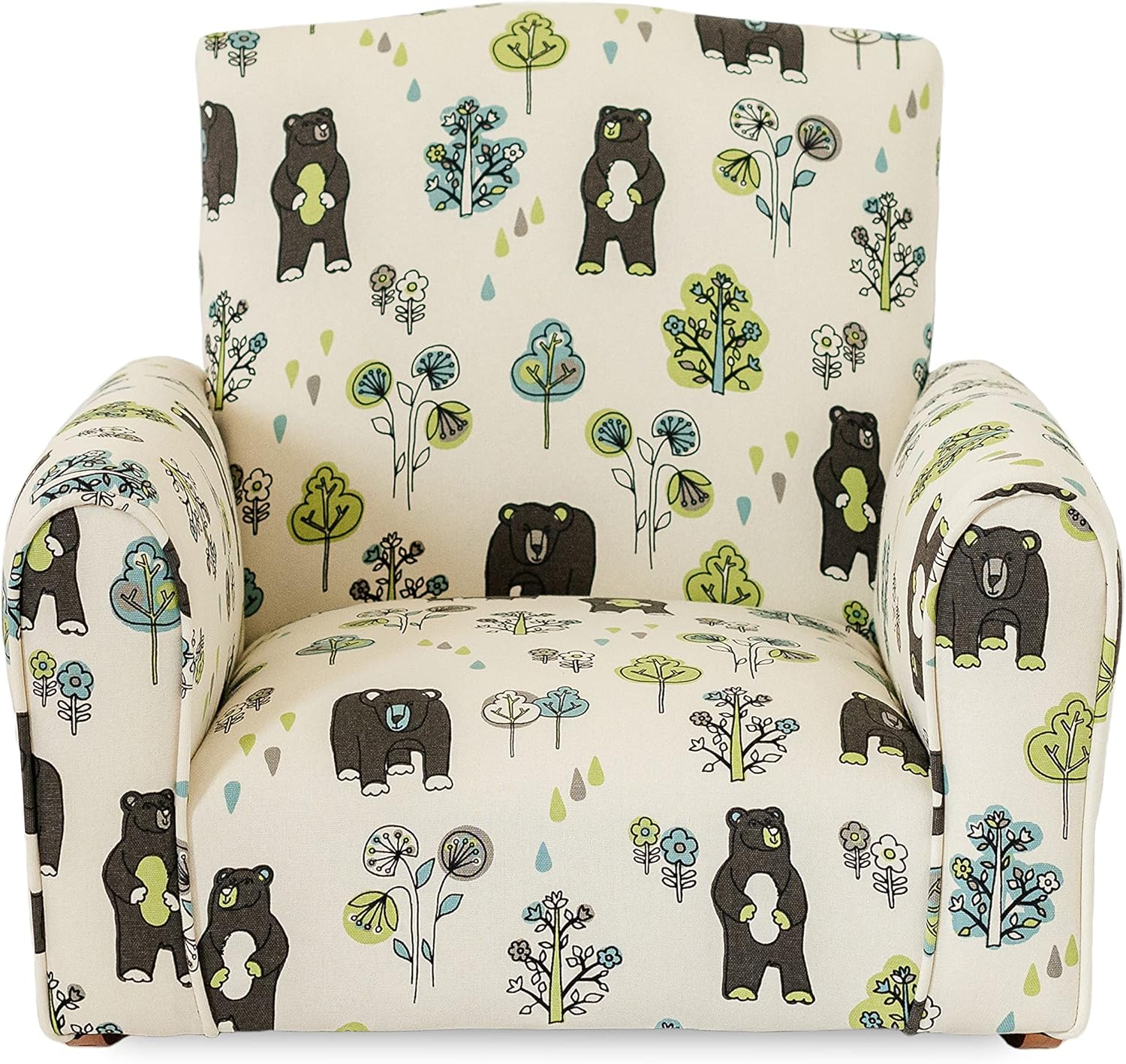Silla para niños, sillón tapizado para niños pequeños, mecedora para niños (estampado de osos y árboles, mecedores), 19 pulgadas de profundidad x 21