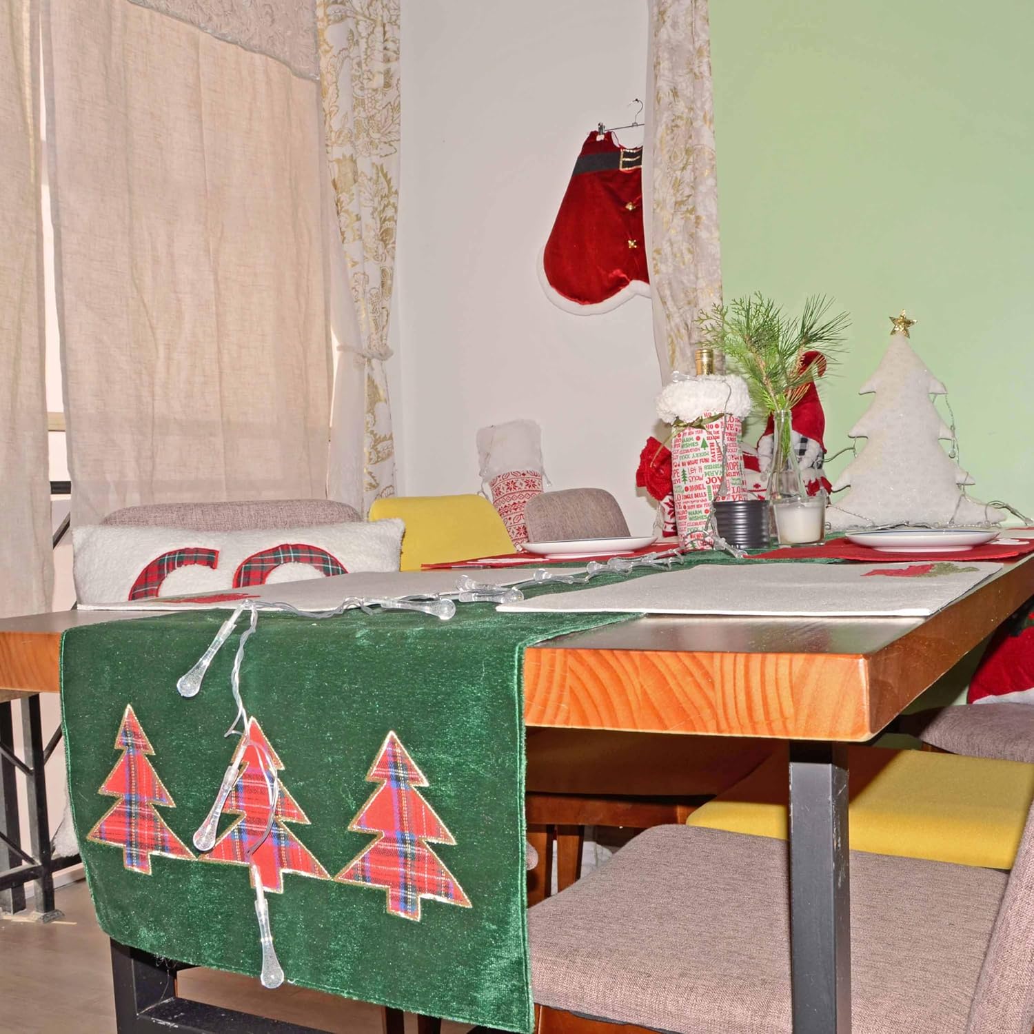 camino de mesa de navidad, camino de mesa rectangular con bordado con letras para mesa de cena, fiesta o decoración del hogar