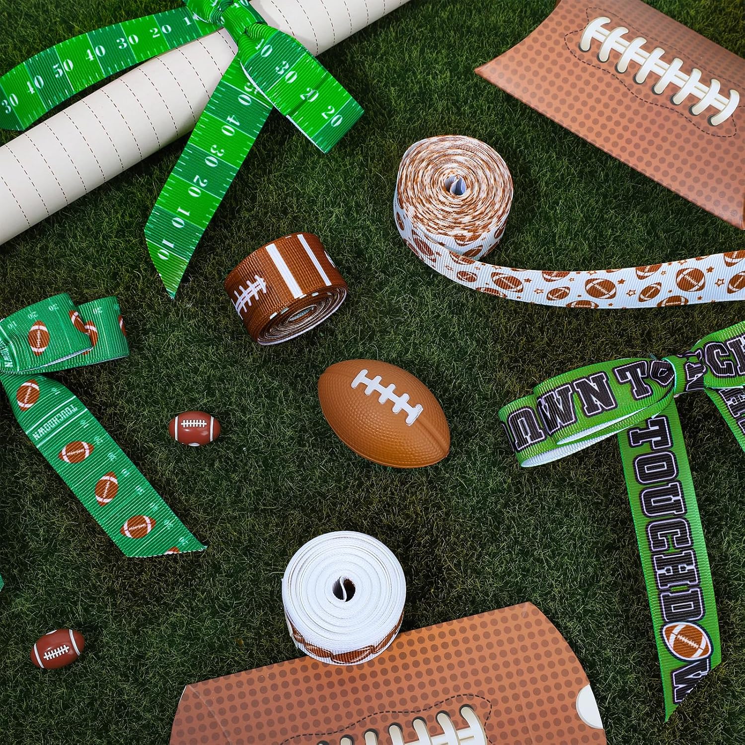 Whaline 6 rollos de cinta de grogrén de fútbol de 30 yardas, patrón de campo de pelota de rugby, cinta de tela decorativa de equipo deportivo para