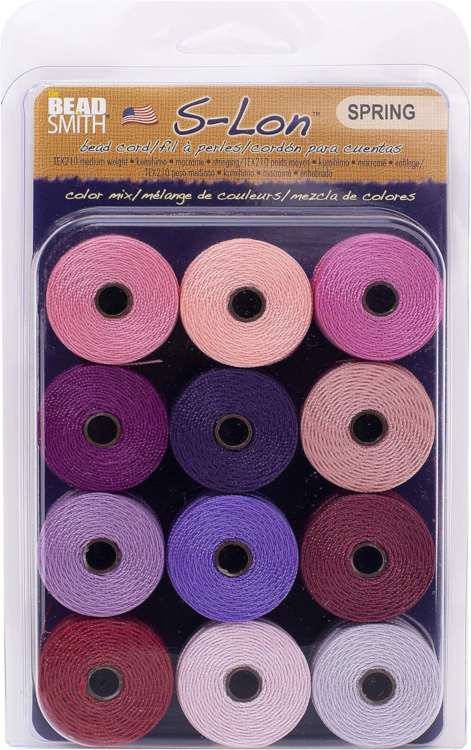 Beadsmith S-Lon #18 – Cordón con 12 carretes (mezcla de primavera), ideal para atar cuentas de ganchillo y joyas de micro macramé