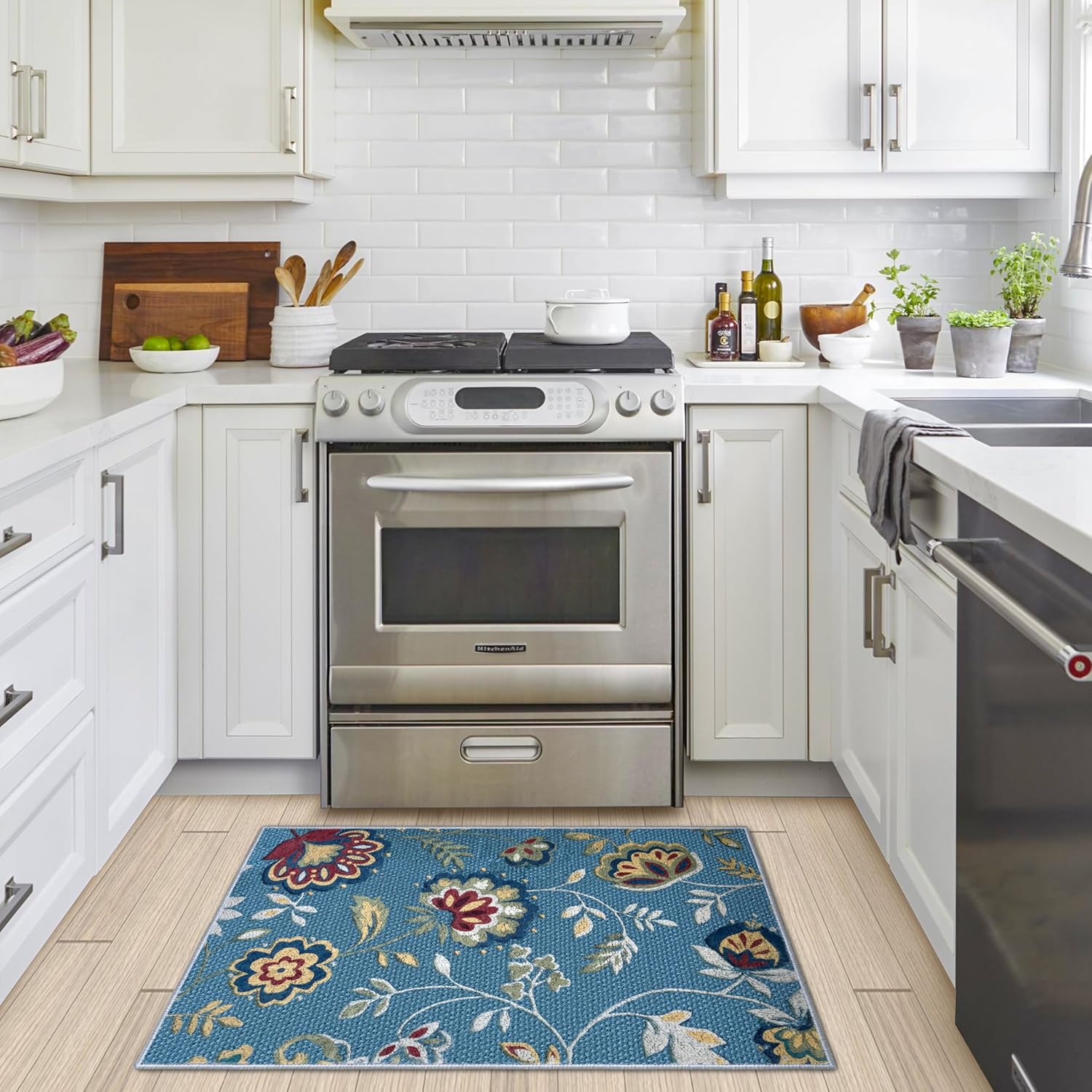 Lansny Alfombra moderna con diseño floral de 2 x 3 pulgadas, antideslizante, lavable, vintage, alfombra de cocina para piso, alfombra pequeña para