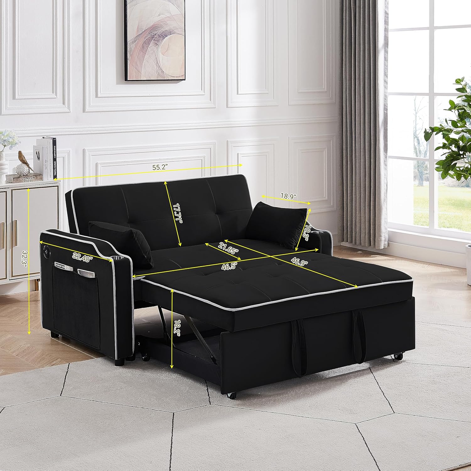 Sofá cama convertible moderno, sofá cama convertible capitoné tapizado para sala de estar, sofá cama cómodo de 2 plazas, sofá cama de 2 plazas,