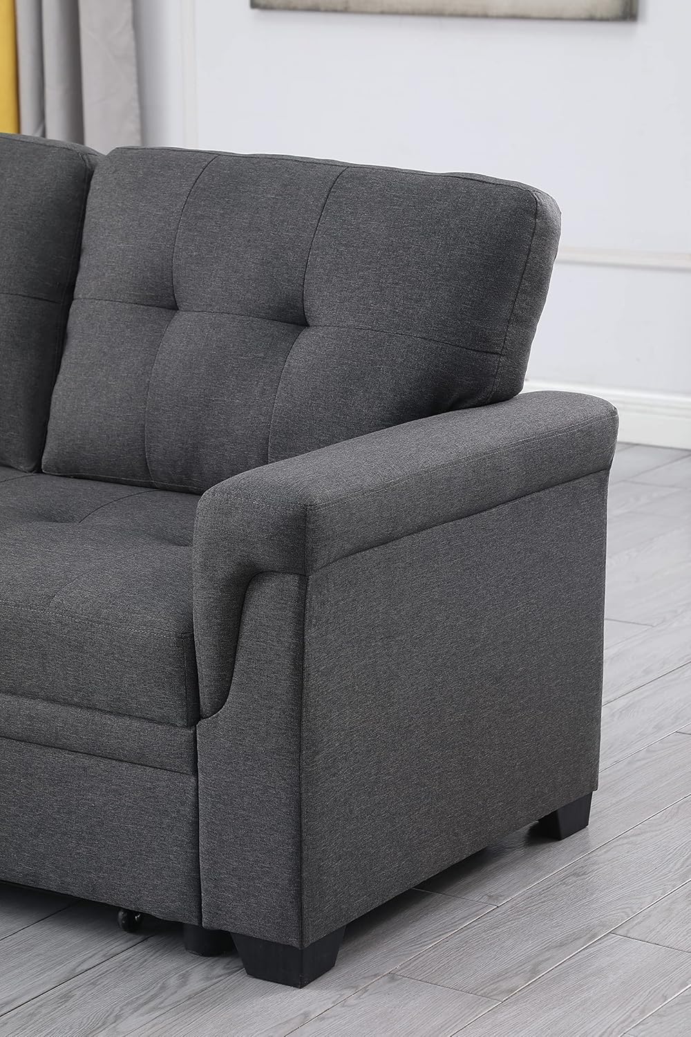 Sofá cama modular convertible en forma de L de 84 pulgadas con diván de almacenamiento y cojines copetudos, sofá esquinero reversible tapizado de