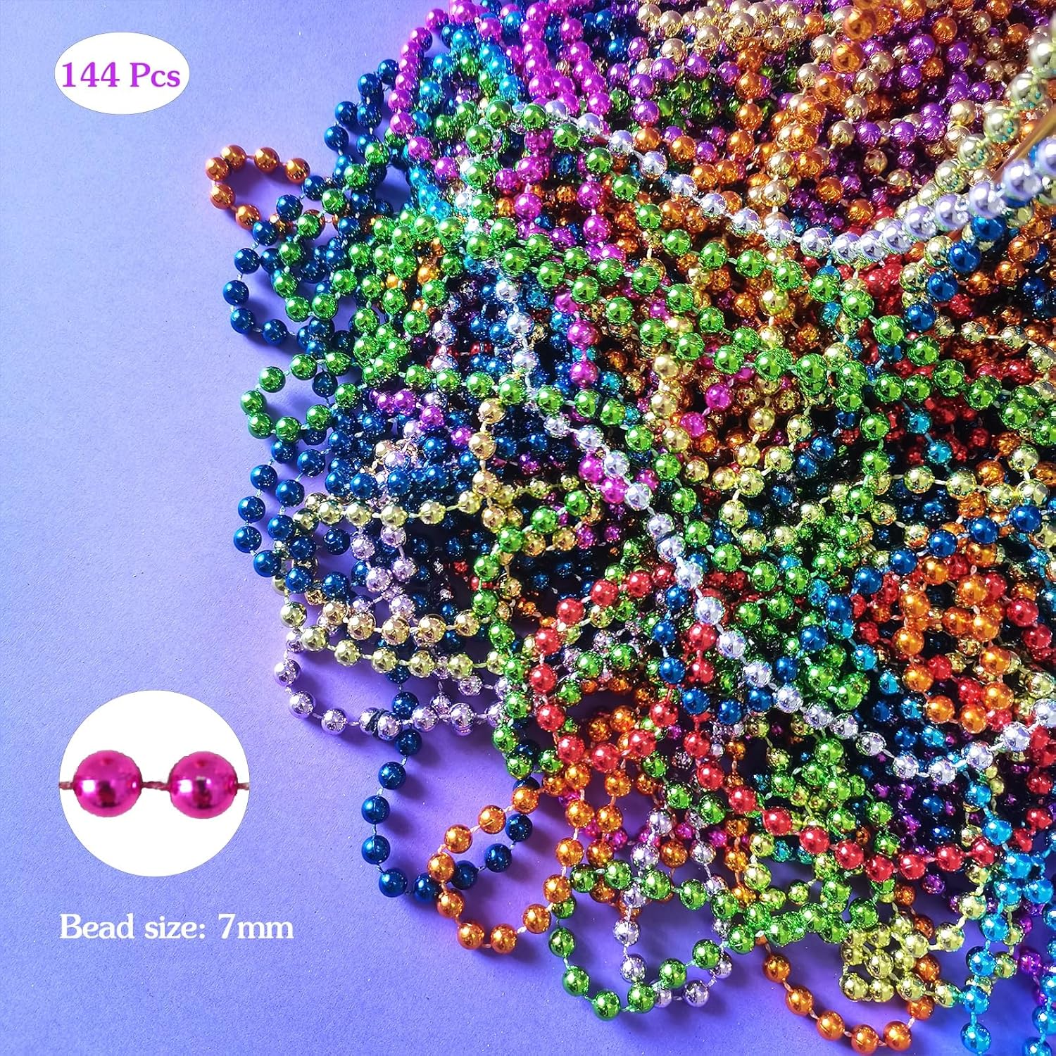 144 o 300 collares de cuentas de Mardi Gras en 12 colores, collares de Mardi Gras de 31.5 pulgadas y 0.276 in para decoración de festivales de Mardi