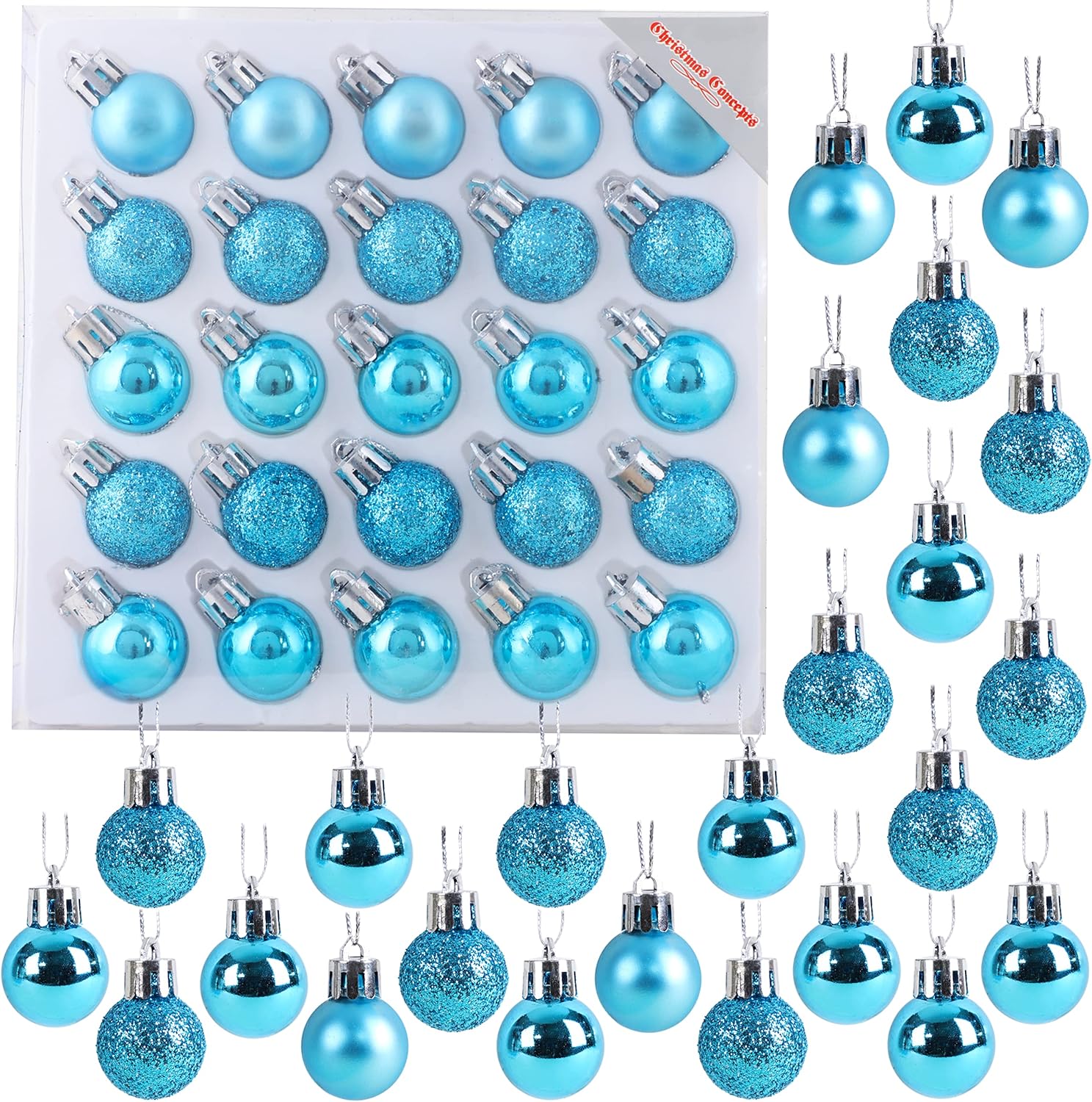 Christmas Concepts – Juego de 25 mini bolas para árbol de Navidad (0.984 pulgadas). Decorados con purpurina, mate y brillante .