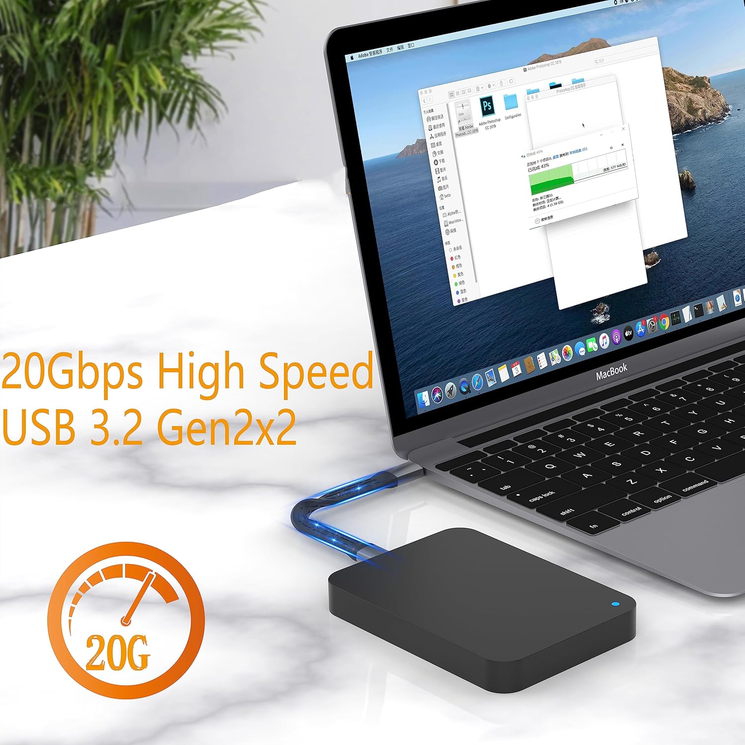 Cable USB C flexible extra corto de 5.3 pulgadas, USB 3.2 Gen 2 2 20 Gbps de transferencia de datos de 100 W PD de carga rápida cable plano tipo C