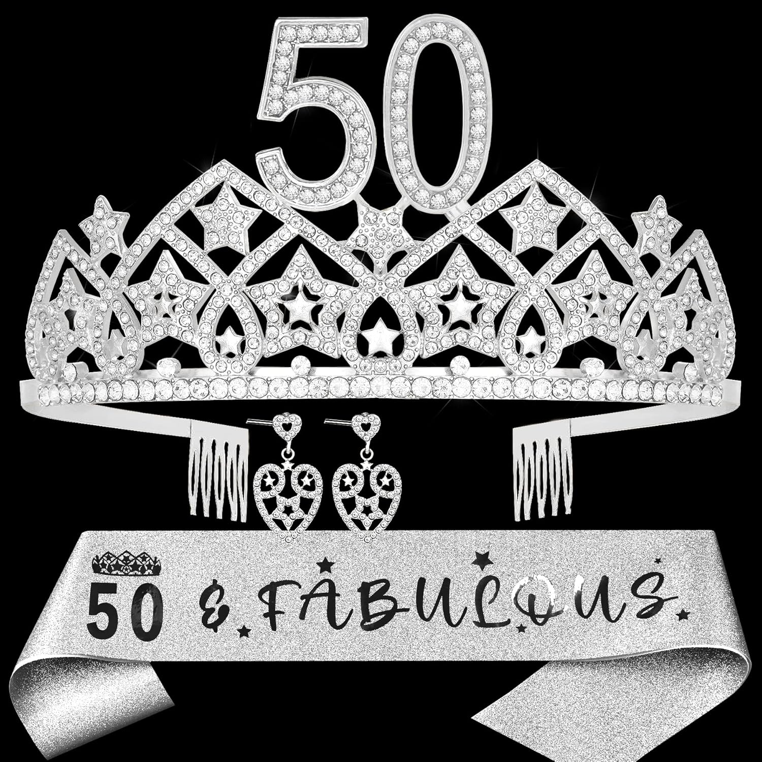 Reina de 50 cumpleaños, tiara de 50 cumpleaños, corona y banda de 50 cumpleaños, regalo de cumpleaños 50 para ella, regalo de cumpleaños para mujer