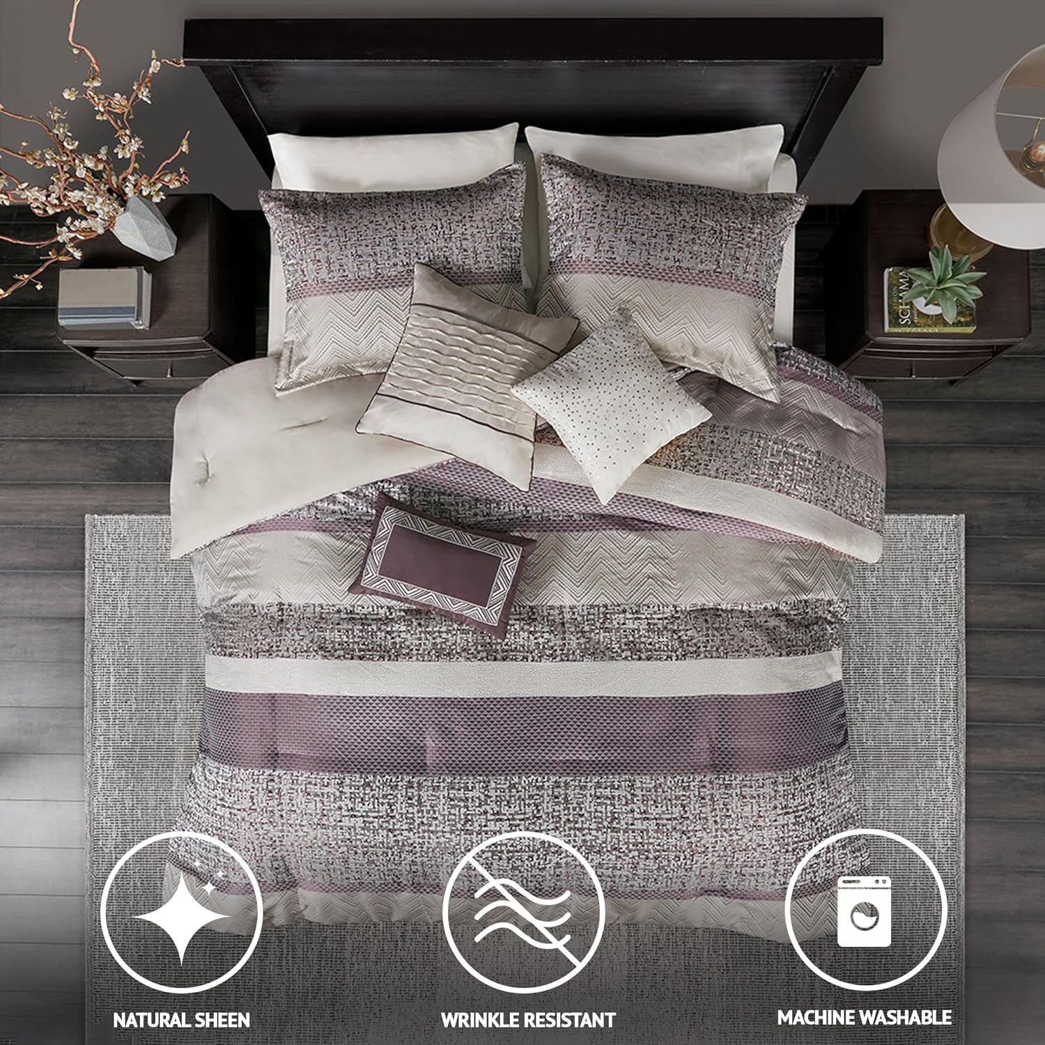 Madison Park Juego de edredón de lujo, diseño tradicional de jacquard, ropa de cama alternativa para todas las estaciones, falda de cama a juego,