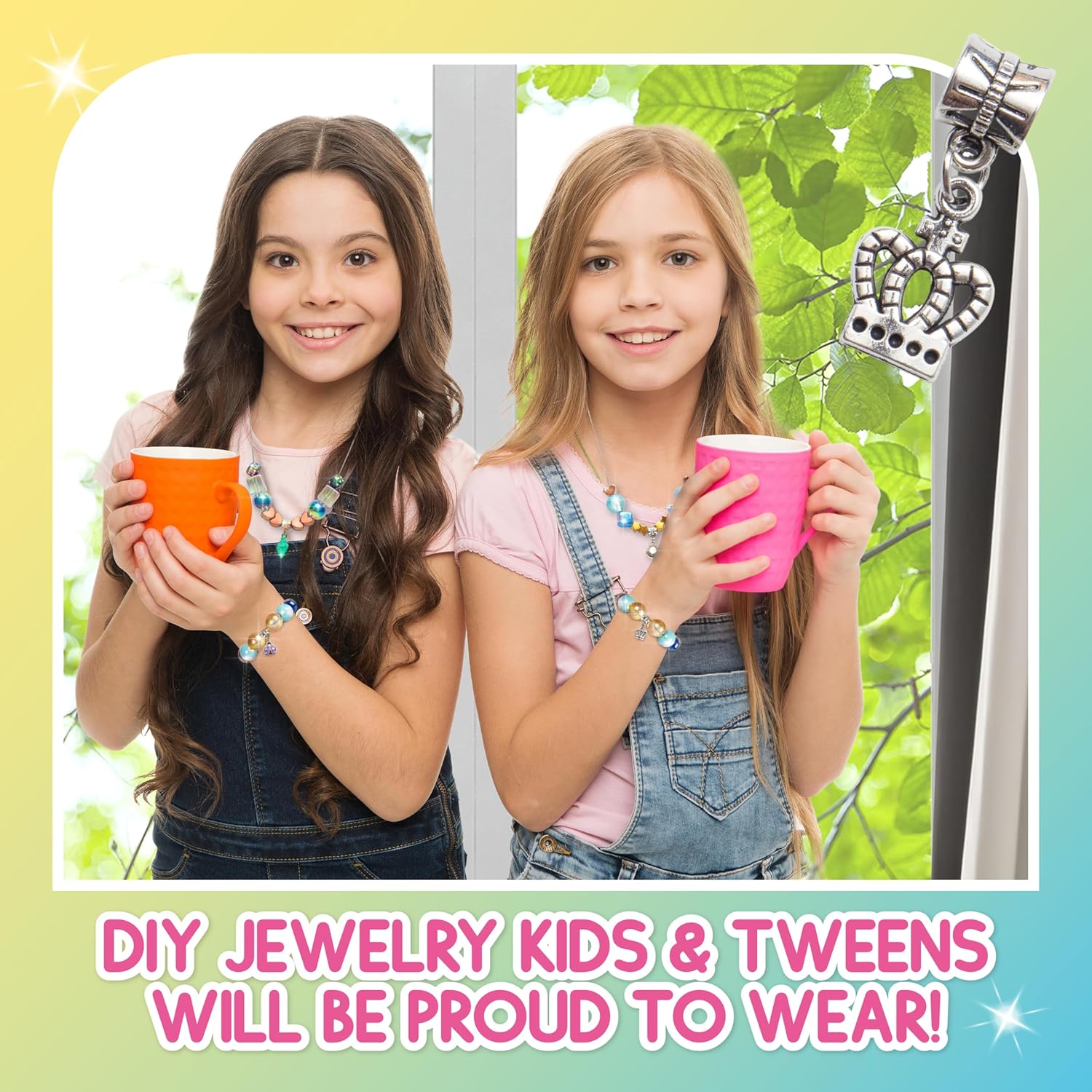 CharmWow – Kit de fabricación de joyas para niñas de 5 a 7 años en adelante, kit de fabricación de collares y pulseras para niños con cuentas