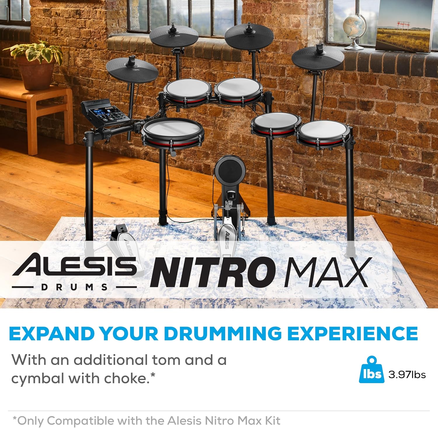 Alesis Drums Nitro Max Expansion Pack – Juego de tambores eléctricos de expansión para Nitro Max Kit con almohadilla de malla Tom Pad de 10 pulgadas