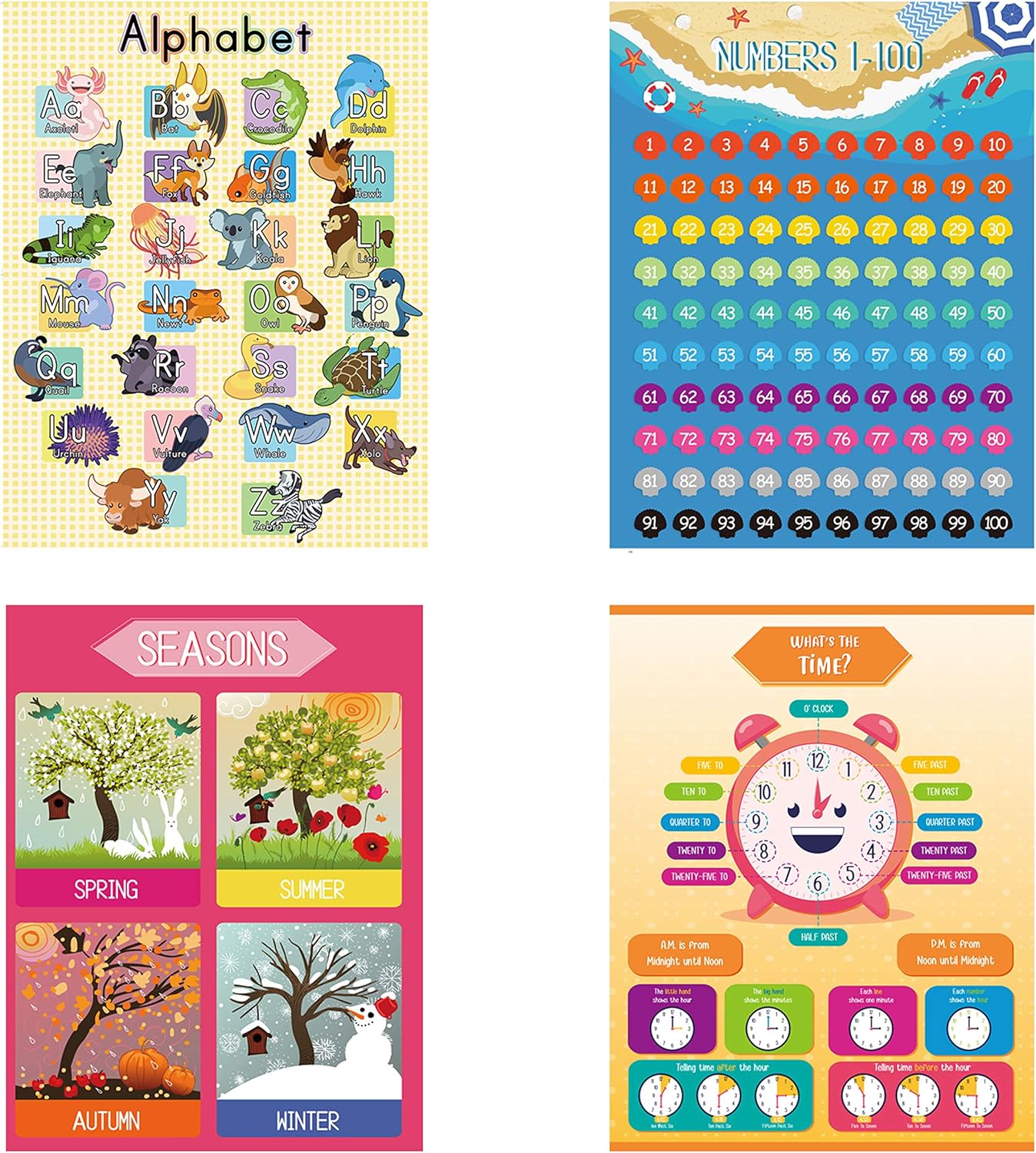 Youngever Paquete de 13 carteles educativos laminados preescolares para niños pequeños y niños, carteles de aprendizaje, carteles de aula, carteles