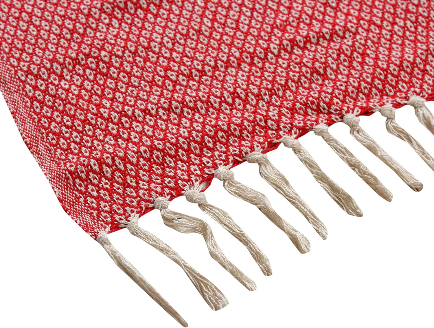 DEKORASI 100% Cotton Diamond Pattern Eco-Friendly Organic Throw Blanket for Couch with Fringes – Red & White  Cozy Lightweight Accent for Couch,