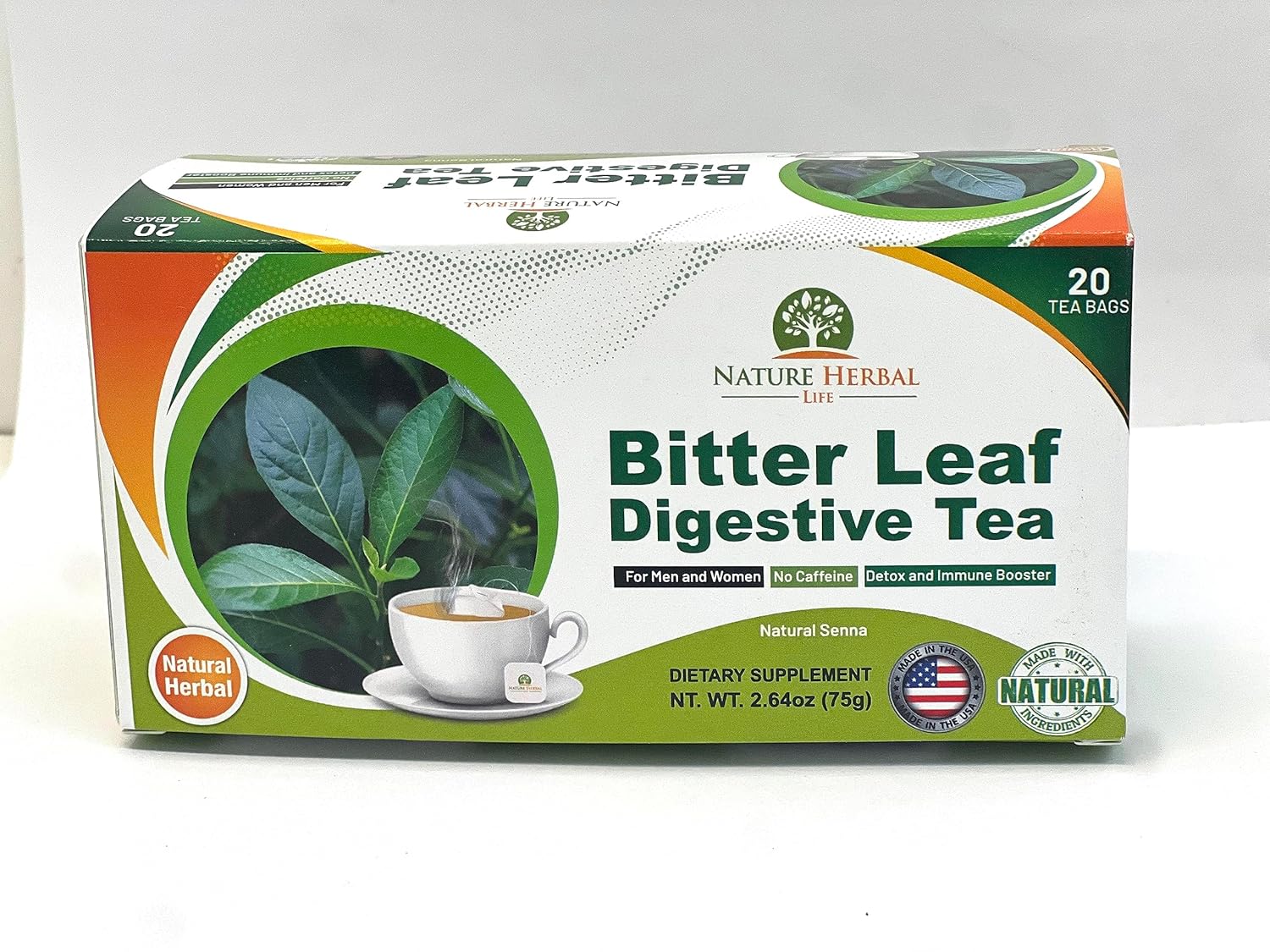 Té digestivo de hoja amarga. Sin cafeína. (20) bolsas de té de hierbas fabricadas en Estados Unidos