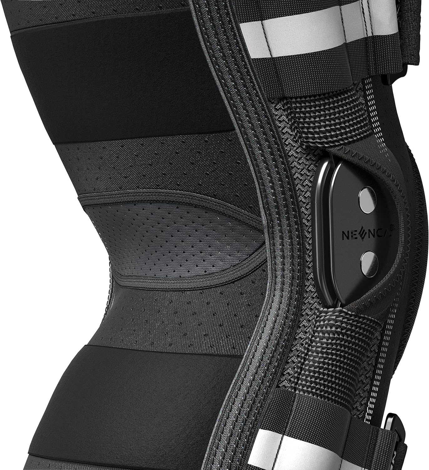 NEENCA Rodillera profesional para dolor de rodilla, soporte ajustable con bisagras con estabilizadores laterales extraíbles, estabilidad para