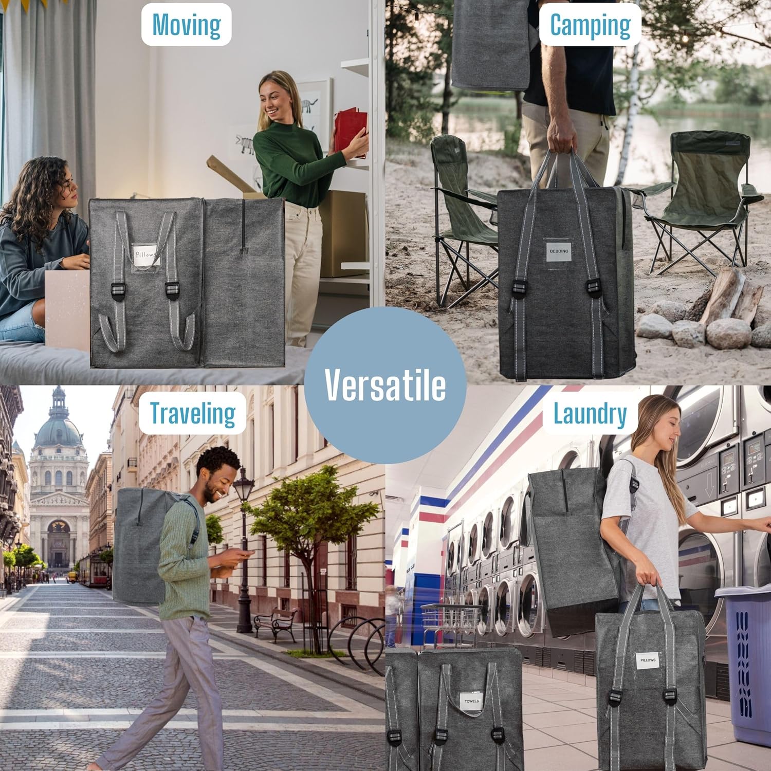 VENO Bolsas de mudanza con correas ajustables para mochila, suministros de mudanza, alternativas de cajas de mudanza, bolsas de embalaje