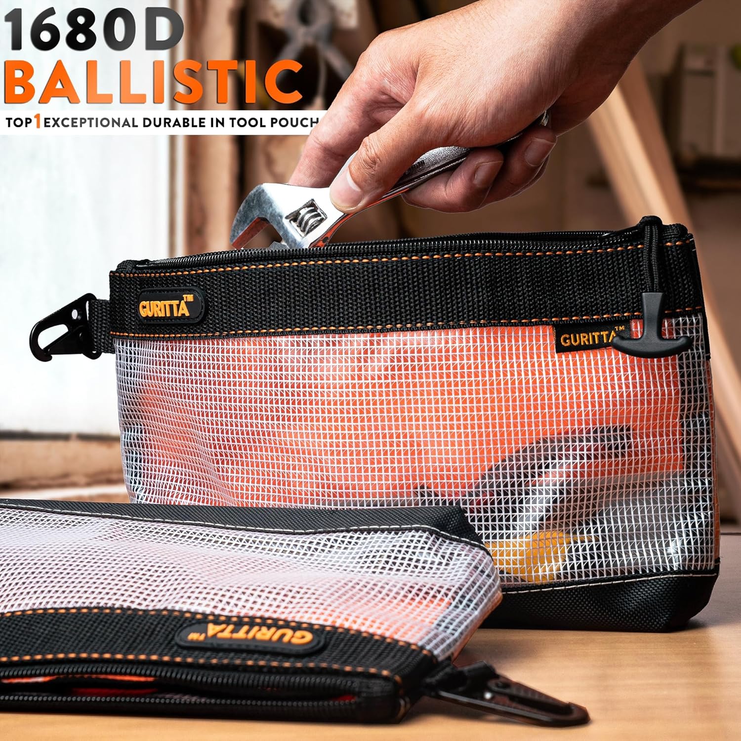 GURITTA Bolsas de herramientas transparentes con cremallera, bolsa de herramientas impermeable, bolsa de almacenamiento con funda para llaves, bolsa