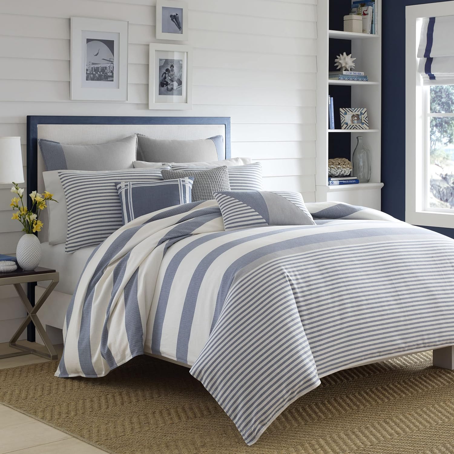 Nautica Home  Fairwater Collection  100% algodón inspirado en el Mediterráneo, funda de edredón a juego, juego de cama de 2 piezas, individual, azul