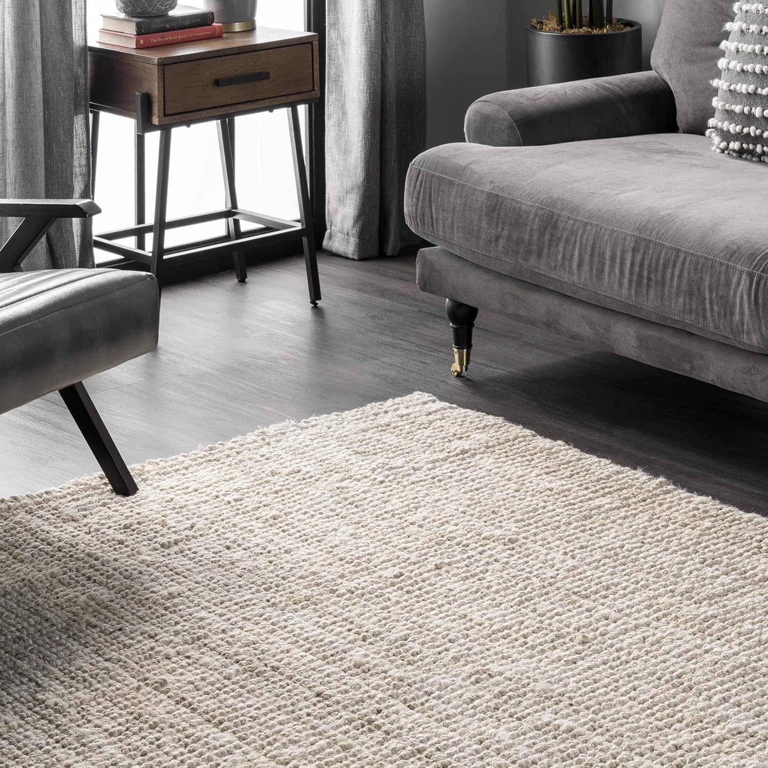 nuLOOM Ashli – Alfombra sólida de yute estilo casa de campo, 7 pies 6 pulgadas x 9 pies 6 pulgadas, color blanco crudo