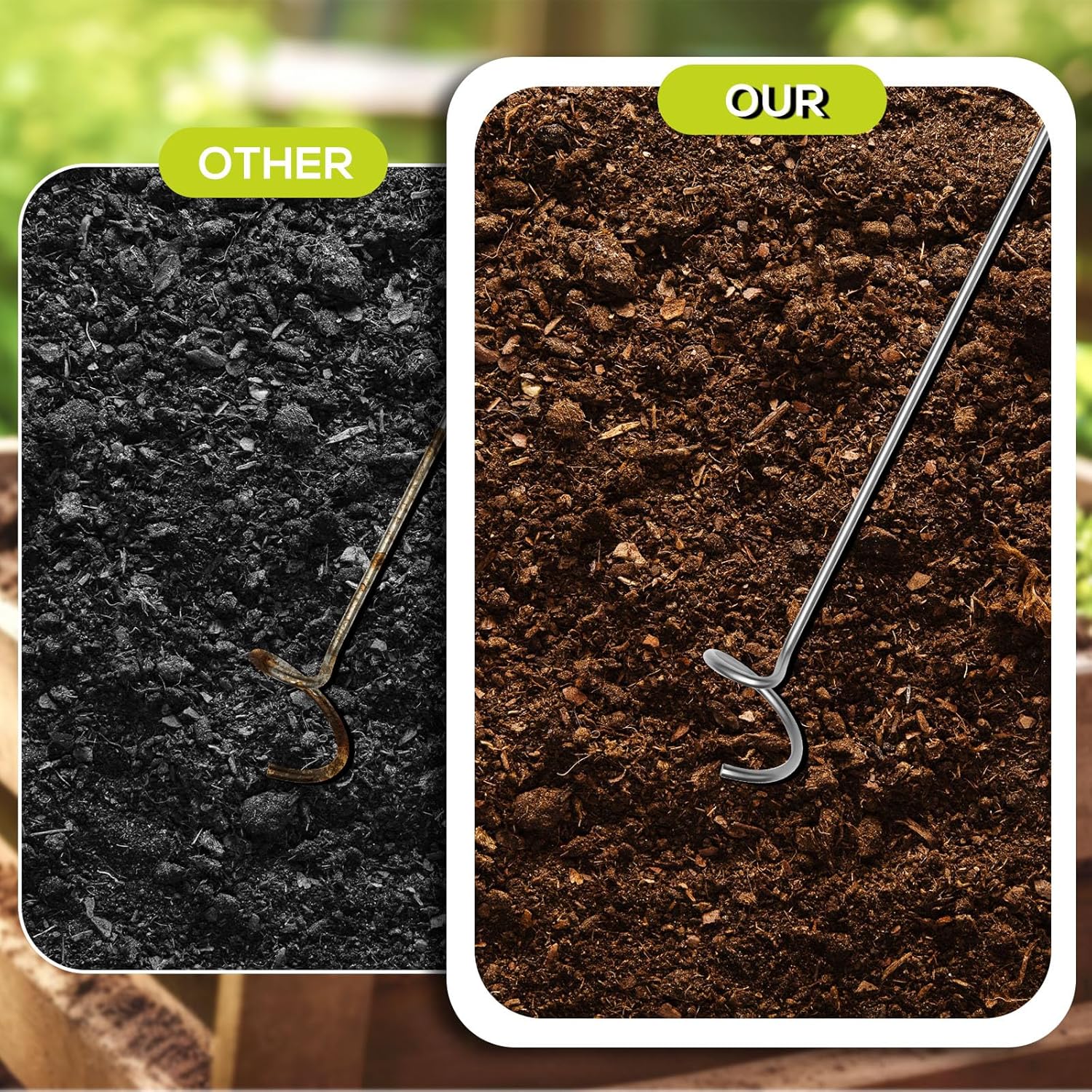 Aireador de compost, volteador de abono y herramienta de mezcla, herramienta aireadora de compost de acero inoxidable, herramienta de aireación de