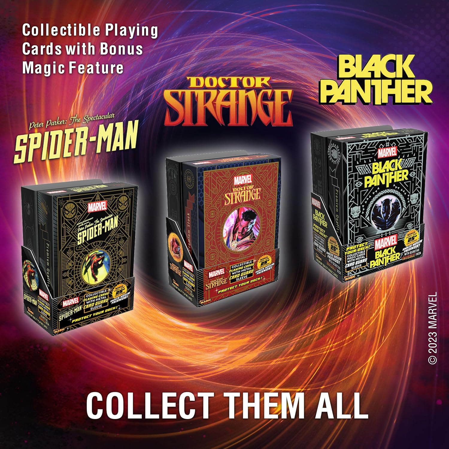 Fantasma Presenta el mazo mágico de cartas coleccionables de Doctor Strange de Marvel, con funda protectora de metal para cartas mágicas.