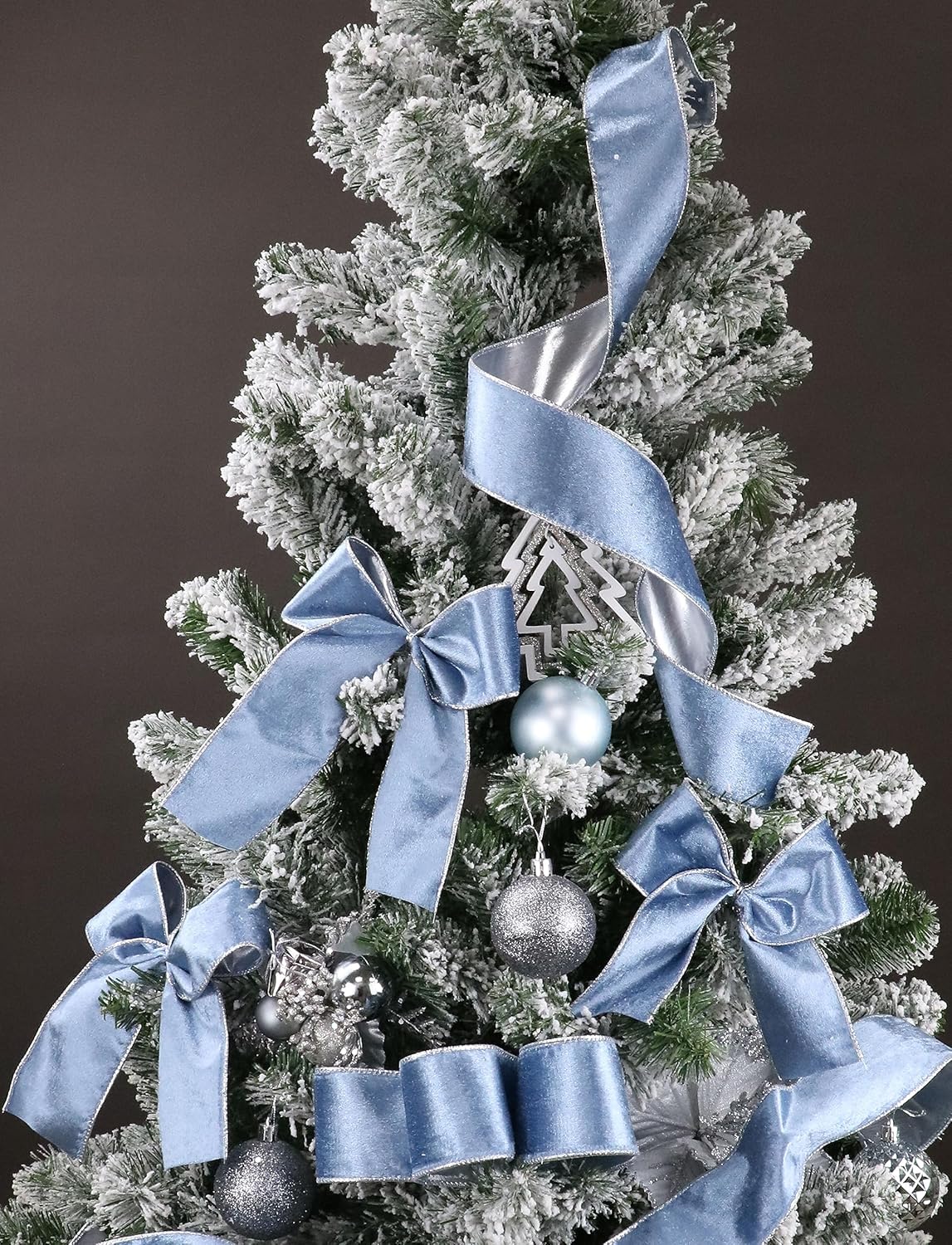 Cinta de terciopelo azul polvoriento con alambre de 2.5 pulgadas x 10 yardas, cinta azul de Navidad con alambre con parte trasera metálica plateada