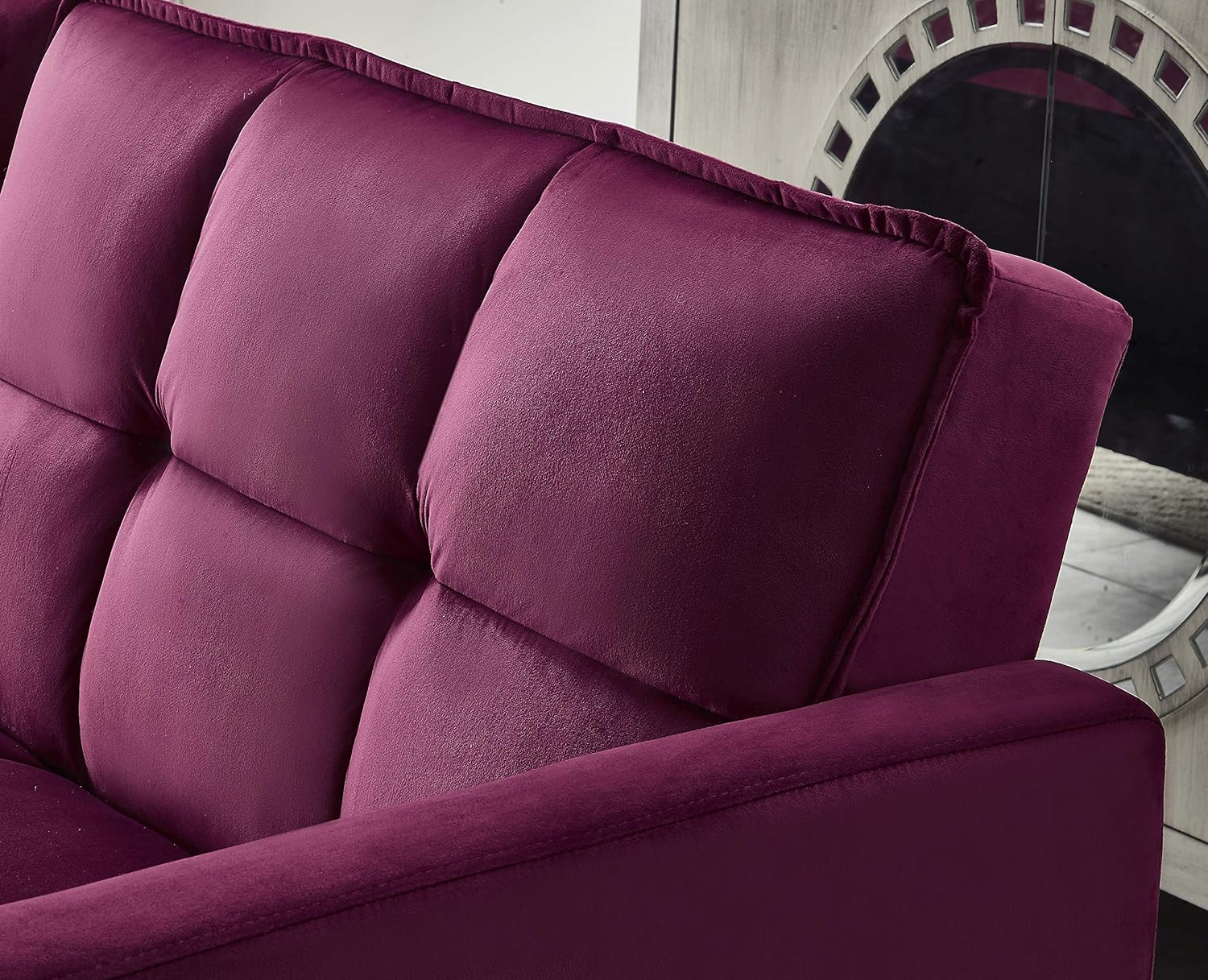Legend Vansen – Sofá cama convertible de madera y terciopelo de 80 pulgadas, color rojo